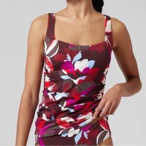 Athleta 2 Piece Floral Tankini Swimsuit Set 36 B/C Top Medium M Brown